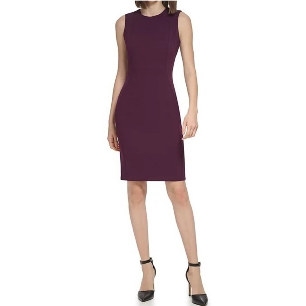 Calvin Klein Crewneck Sleeveless Sheath Dress - Plum Purple